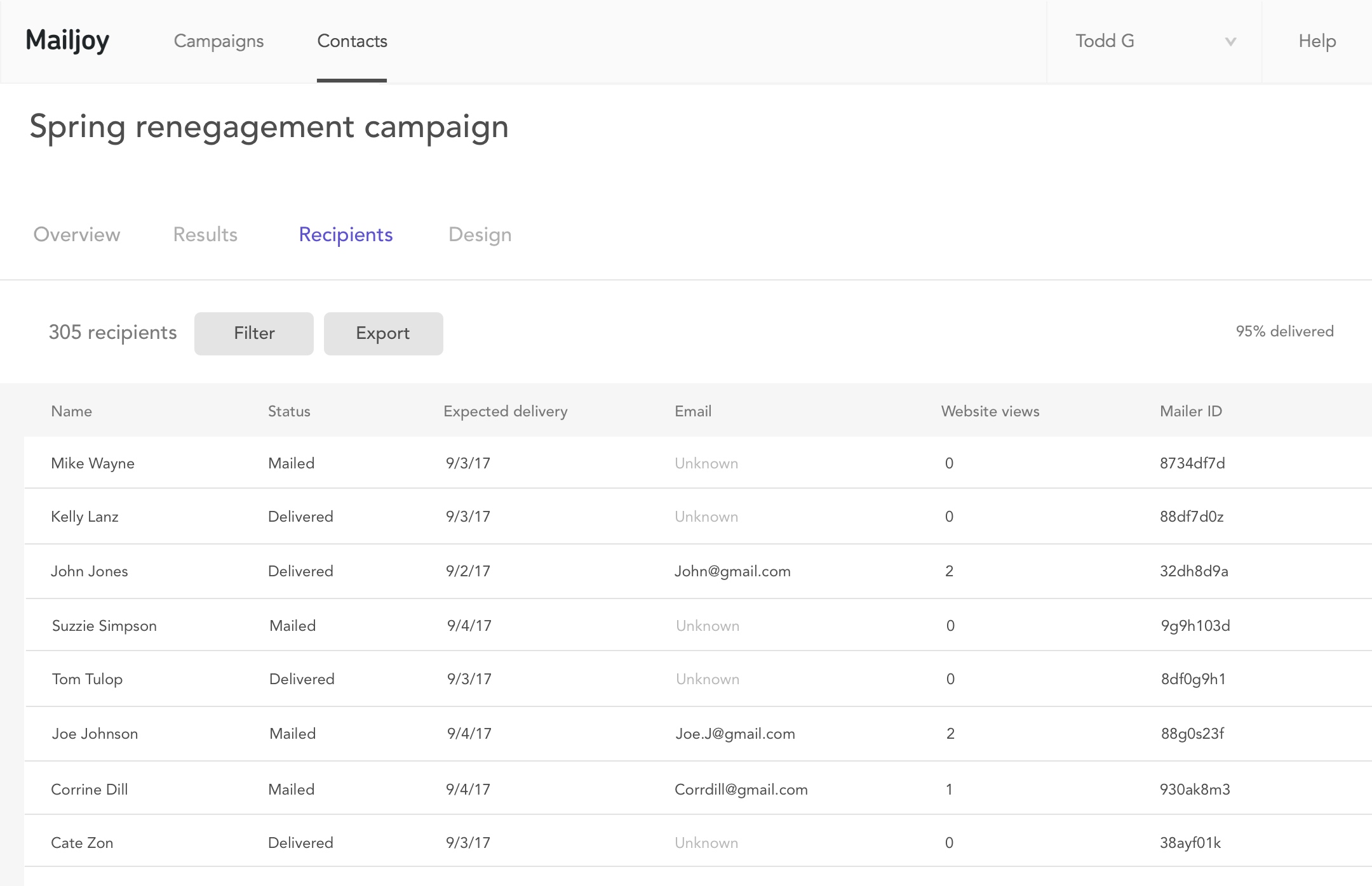 Track the delivery status and conversions of your direct mail campaign
